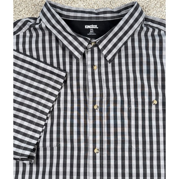 kingsize Other - King Size 5XL Big Mens Shirt Short Sleeve Button Up Black Grey Check‎ Pocket